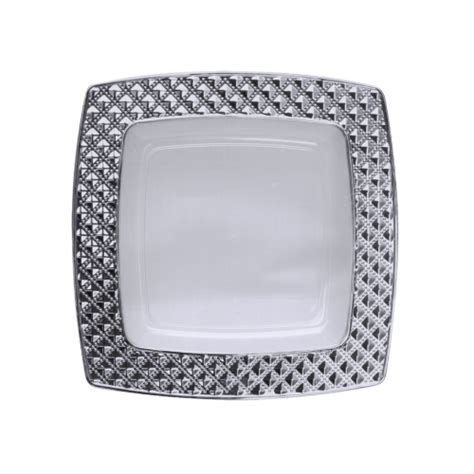 Diamond Elegant Square Disposable Plate 16cm Clear Silver 10pcs
