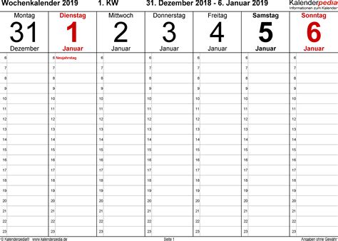 Vervollständigen sie die kalender mit pdf und fügen sie ihren terminen oder veranstaltungen. Wochenkalender 2019 als Word-Vorlagen zum Ausdrucken