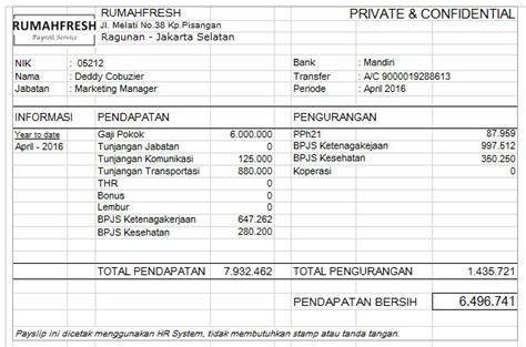 Cara format excel hitung gaji pokok karyawan dan uang makan harian. 11+ Contoh Slip gaji karyawan, Swasta, Perusahaan, Guru ...