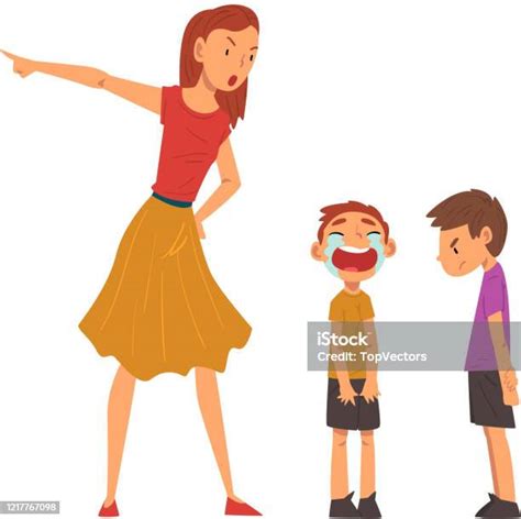Angry Mother Scolding Her Naughty Sons Relationships Between Kids And