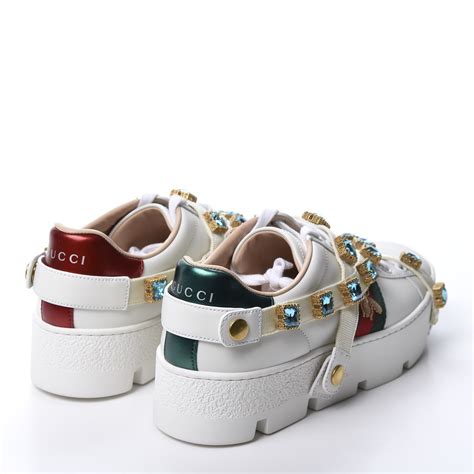 Gucci Calfskin Removable Crystals Womens Ace Embroidered Platform