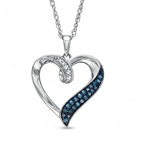 16 Ct Tw Enhanced Blue And White Diamond Heart Pendant In Sterling