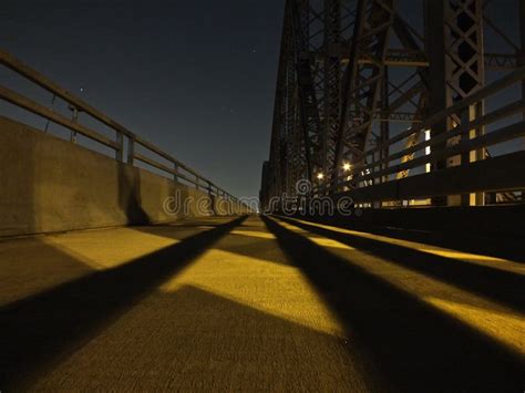1 Point Perspective Of Bridge At Night Stock Photo Image Of