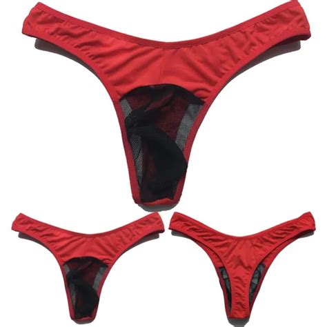 Slips De Lingerie Bikini Pour Hommes Respirants See Through En Rouge