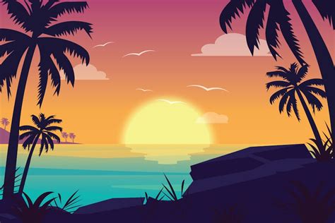 Sunset Beach Landscape Illustration By Zomorsky On Envato Elements