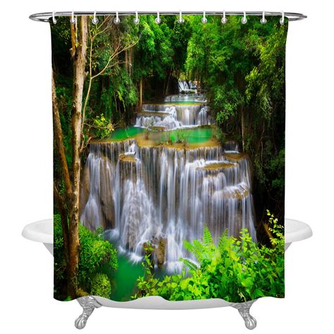 Waterfall Forest Nature Scenery Tropical Bath Curtain Waterproof