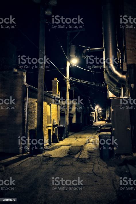 Dark Empty Scary Urban City Street Alley And Vintage Industrial