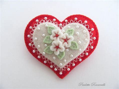 Felt Heart Pin Felt Ornaments Felt Embroidery Heart Crafts