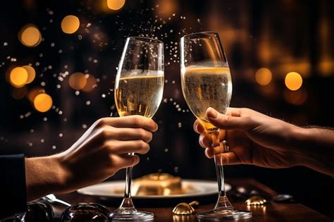 Premium Ai Image Two Hands Clinking Champagne Glasses To Celebrate The New Year