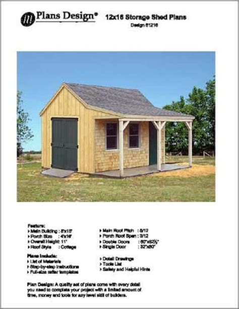 12 X 16 Cottage Cabin Shed With Porch Plans Etsy Canada