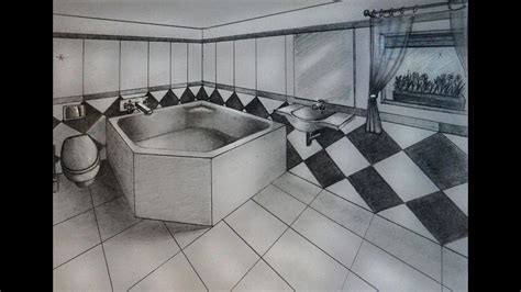 How To Draw Bathroom With Big Bathtub Two Point Perspective Youtube