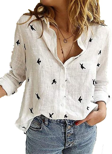 Womens Cotton Linen Long Sleeve Shirts Winter Fall Casual Loose Button