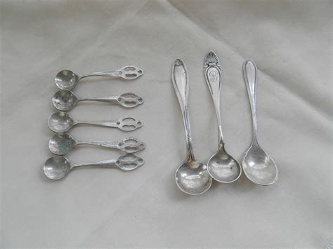 3 Sterling Silver Vintage Antique Salt Spoons And 5 Silver Plate Spoons