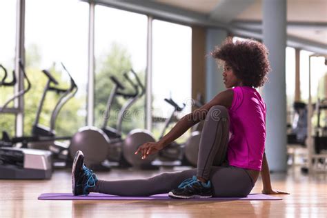 African American Woman Exercise Yoga In Gym Stock Photo Image Of