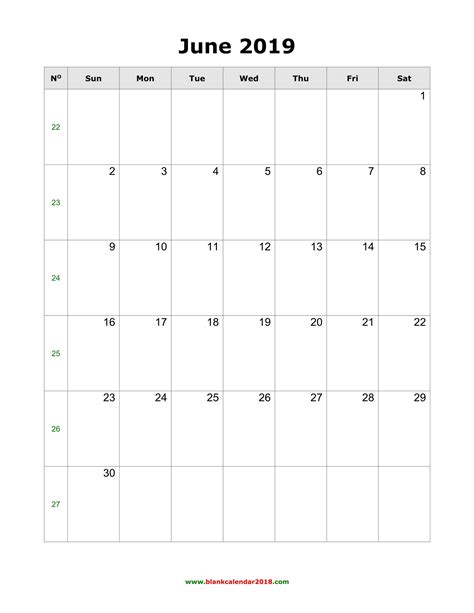 Blank Calendar For June 2019