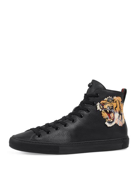 Gucci Mens Major High Top Sneakers Wtiger Patch Black Neiman Marcus