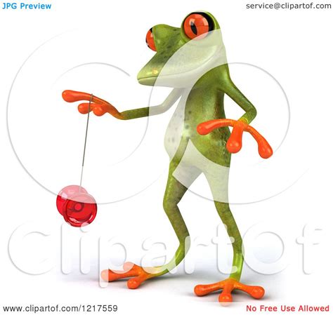 Clipart Of A 3d Green Springer Frog Playing With A Yoyo Royalty Free