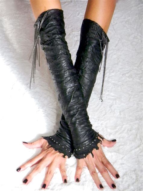 Long Leather Fingerless Gloves Heart Womens Gloves Pinterest