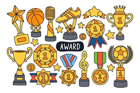 Free Vector Award Icons Hand Drawn Doodle Coloring