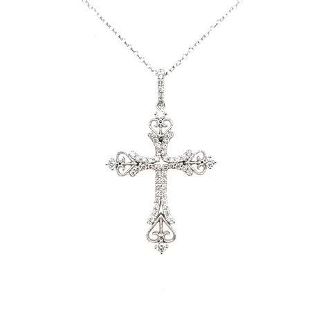 14k White Gold Diamond Filigree Cross Pendant 001 161 00015 Quality