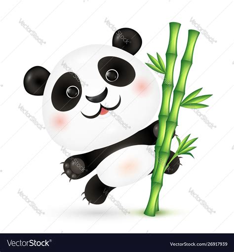Cute Panda On Bamboo Stick Royalty Free Vector Image