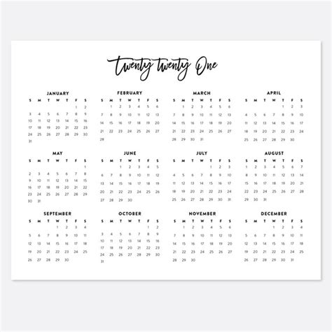 85x11 Printable Calendar 2021 Letter Calendar 2021 Year Etsy