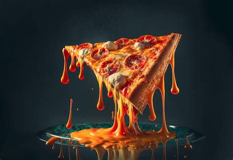 Premium Photo Hot Pizza Slice With Melting And Dripping Cheese
