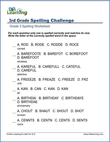 It isn't entirely incumbent upon them. Spelling worksheets for grade 3 | K5 Learning