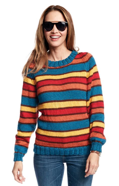 Like the clip on tie, the zipper necktie is more blanket patterns. Adult's Knit Crew Neck Striped Pullover in Caron Simply ...