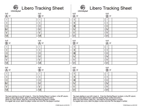 Printable Libero Tracking Sheet