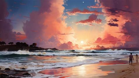 Premium Ai Image Beautiful Sunset On The Beach Painting