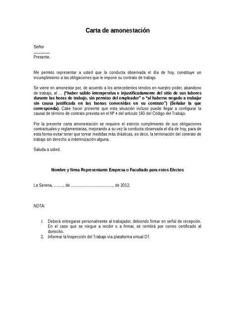 Carta De Amonestacion Abandono De Trabajo Gobierno Política