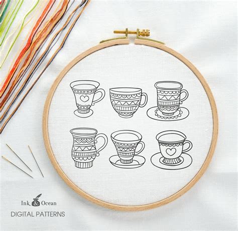 Teacup Vintage Design Digital Hand Embroidery Pattern Pdf Etsy