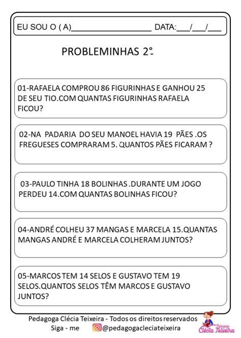 Probleminhas De Matemática 2 º Ano Clécia Teixeira