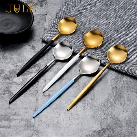 5 Piece Colorful Luxury Style Spoon 1810 Stainless Steel Long Handle Spoons Set For Ice Cream