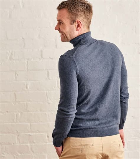 Denim Marl Mens Silk And Cotton Polo Neck Jumper Woolovers Au