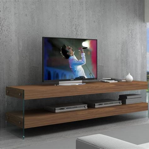 Floating Tv Stand With Glass Sides And Wood Shelves Interior Design Ideas