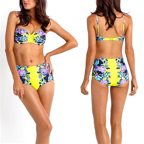 Beach Extreme Sexy Top Sex Floral Print High Waist Bikini Sets Womens