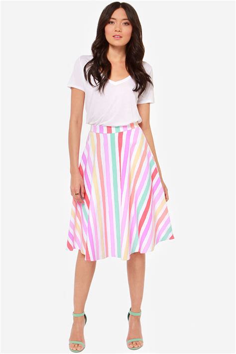 Cute Striped Skirt Midi Skirt A Line Skirt 4600 Lulus