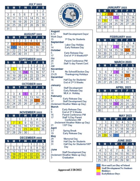 2025 and 2026 School Calendar Union County