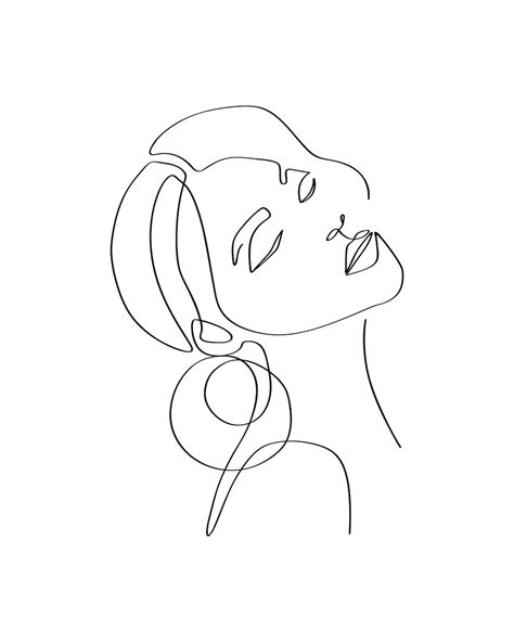 Woman Face Minimalist Line Art Simple Outline Drawing Modern Etsy