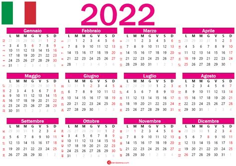 Calendario 2022 Italiano Da Stampare Imagesee