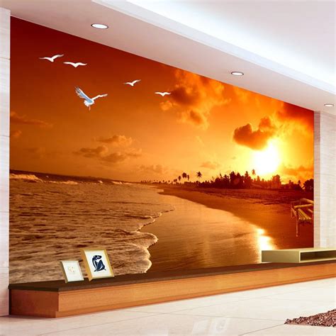 Custom 3d Mural Wallpaper Sunset Beach Photography