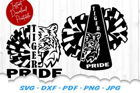 Tiger Pride Mascot Cheer Pom Svg Dxf Cut Files Bundle 412361