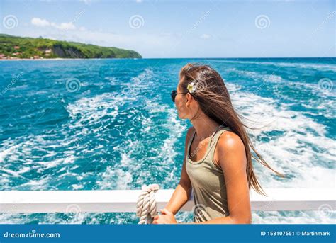 Cruise Travel Vacation Woman Relaxing By The Water Looking At Caribbean