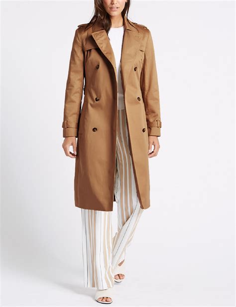 Marks And Spencer Mand5 Sandstone Pure Cotton Longline Trench Coat