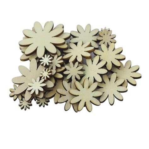 50 Assorted Size Flower Wooden Shapes Embellishments Scrapbooking Art