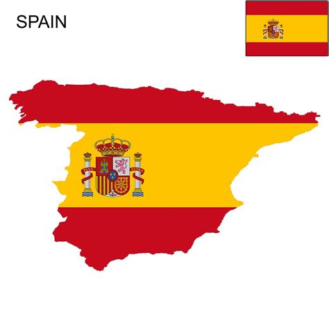 The coat of arms of spain is on the yellow band, towards the flagpole side. Spain Flag Map and Meaning - MapUniversal