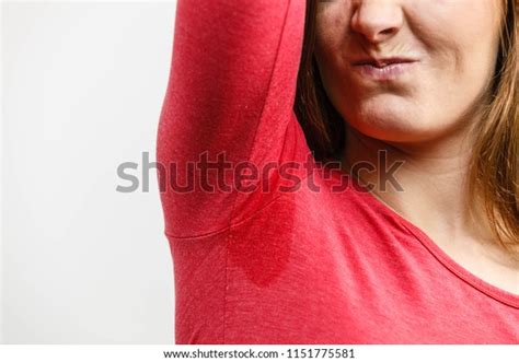 Sweaty Girl Pointing Wet Stain Under Stock Photo 1151775581 Shutterstock