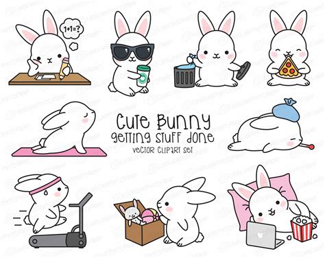 Premium Vector Clipart Kawaii Bunny Cute Bunny Planning Etsy Kawaii